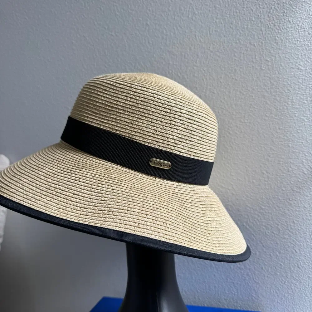 Sun N Sand Columba Woven Floppy Sun Hat Ribbon Band Metal Shell - Natural - Picture 9 of 9